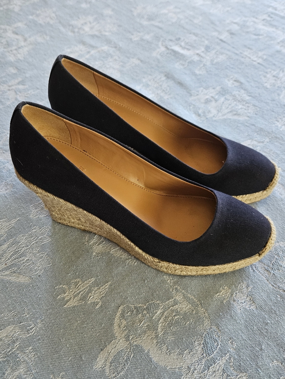 J.Crew Seville wedge navy blue espadrilles canvas Size 8